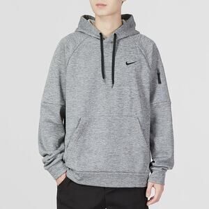 Nike Therma-FIT Hoodie Mens M Gray Pullover Pocket Zip Sleeve Tech Streetwear